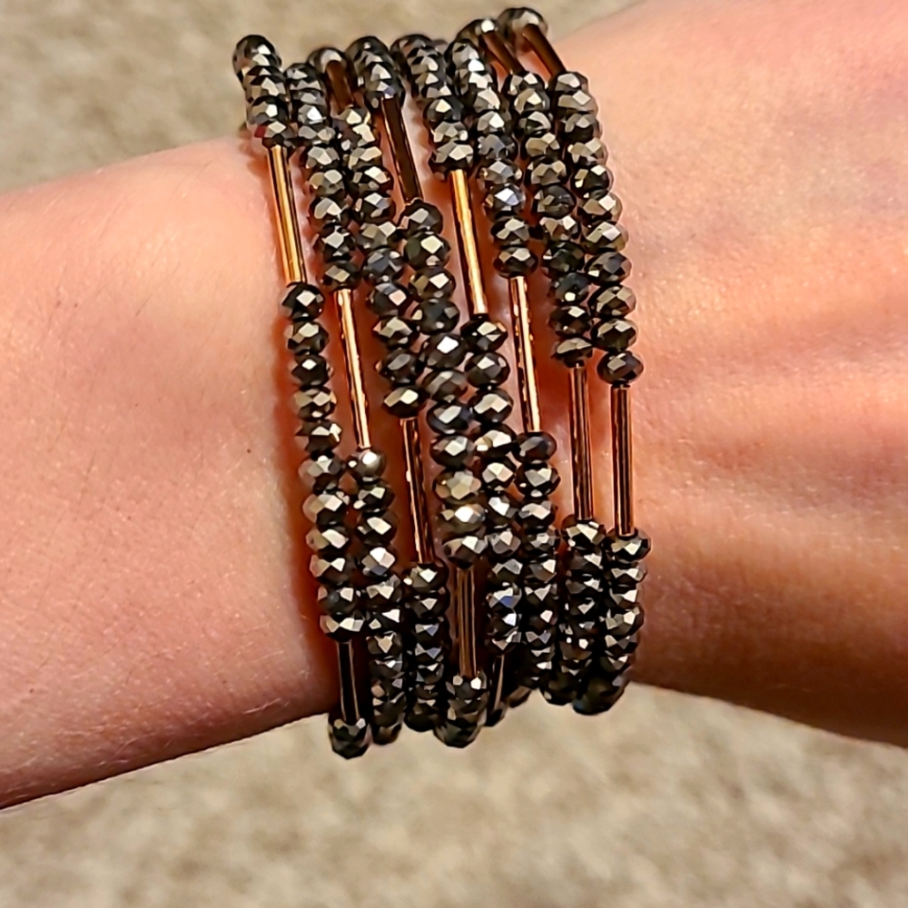 Rose gold & steel gray beaded Stella & Dot bracelet